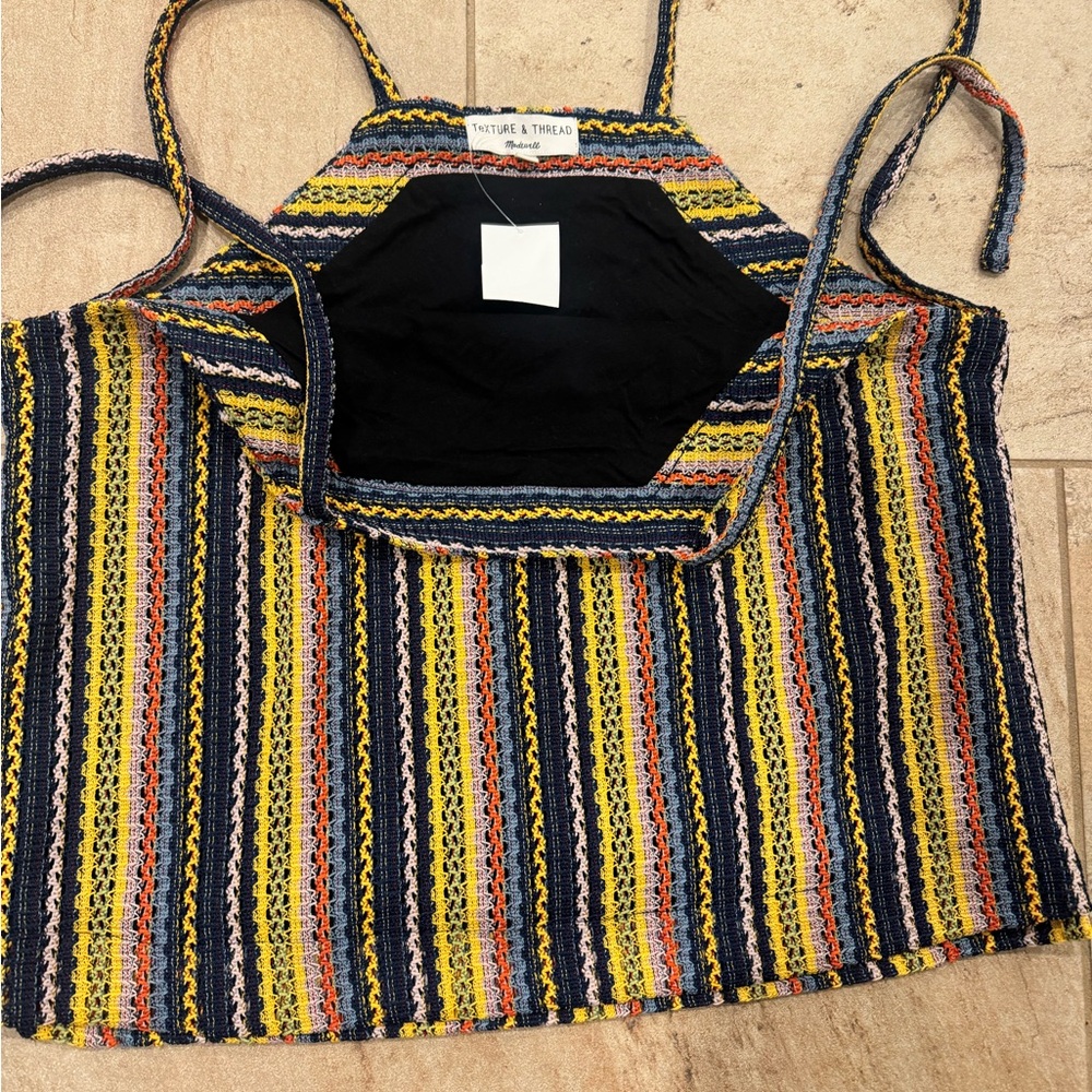 Madewell Black and White Ribbed Crop Tank Top - Picture 3 of 4